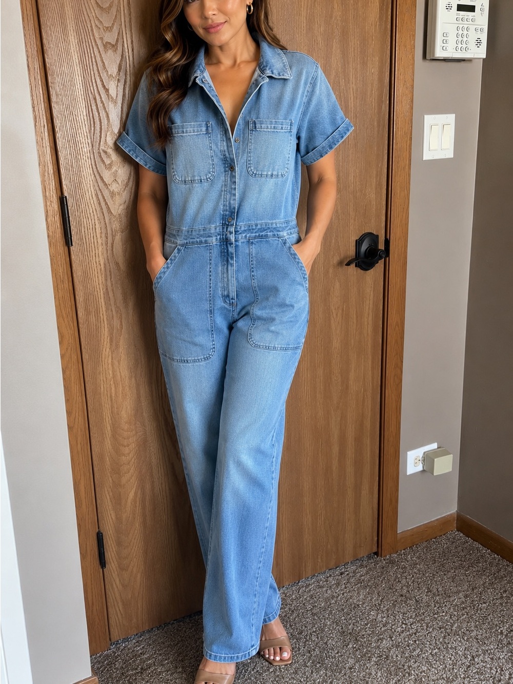 Altar D’ State Light Wash Denim Short Sleeve Jumpsuit